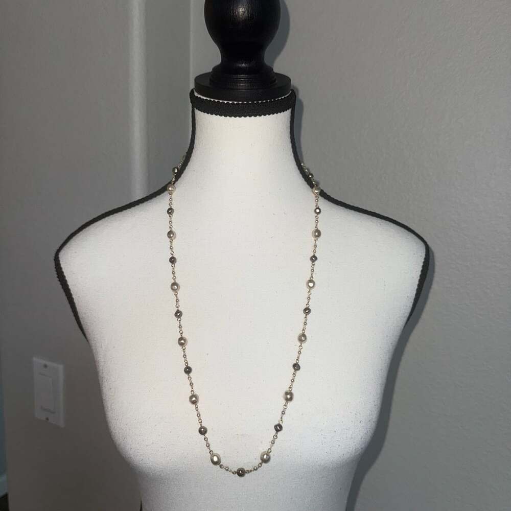 Unbranded Faux Pearl Station Necklace 15 Inch Gold Tone